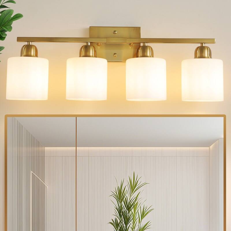 Modern Bathroom Vanity Light With Frosted Milk Glass Shades