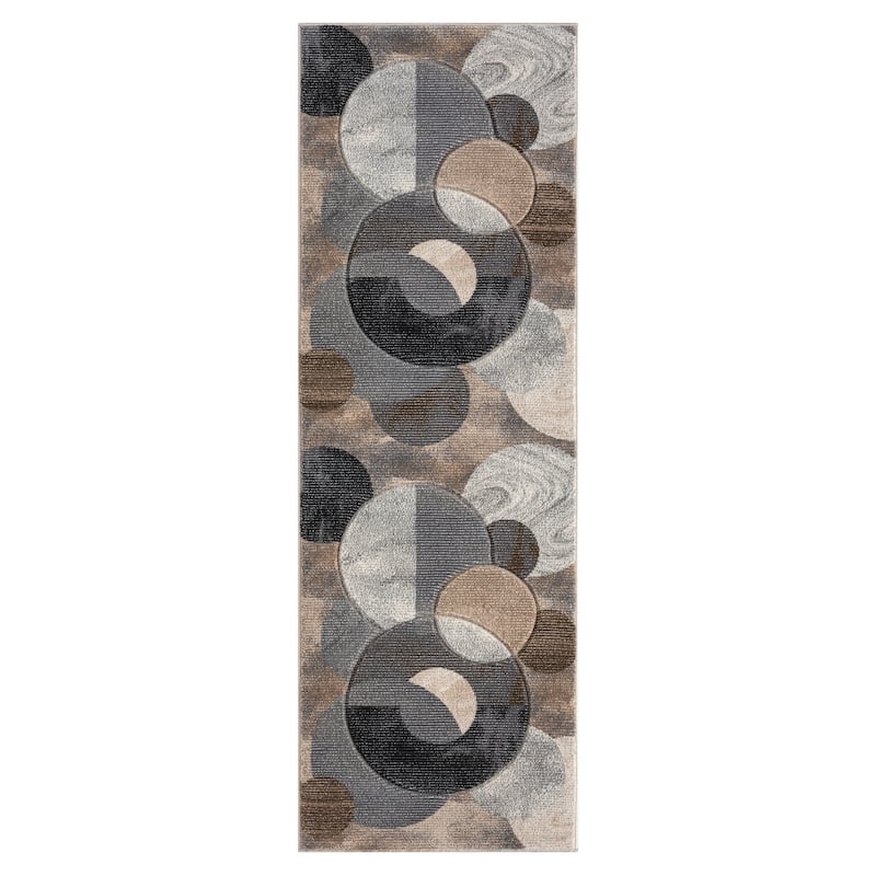Alexia Collection Modern Circle Design Area Rug - 2'8'' x 7'10'' - Beige/Gray