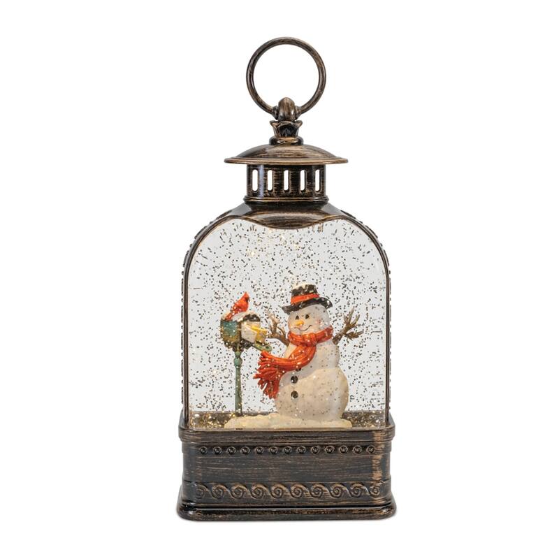 LED Lighted Snowman and Cardinal Christmas Snow Globe Lantern - 9.75"