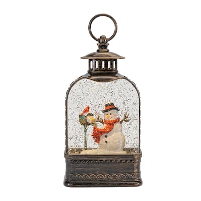 LED Lighted Snowman and Cardinal Christmas Snow Globe Lantern - 9.75"