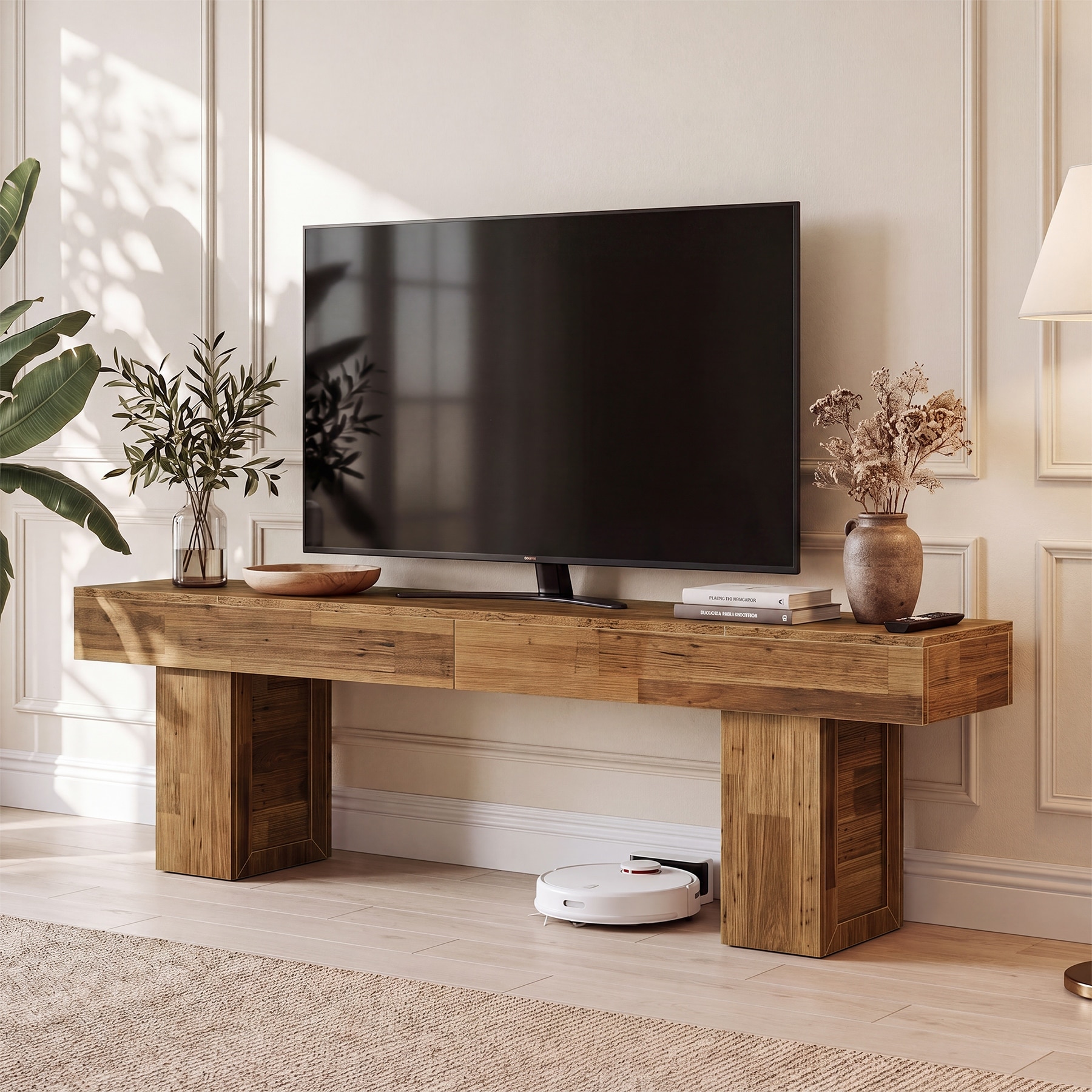 TV Stand for 80-Inch TV, 78.4-Inch Wooden Entertainment Center