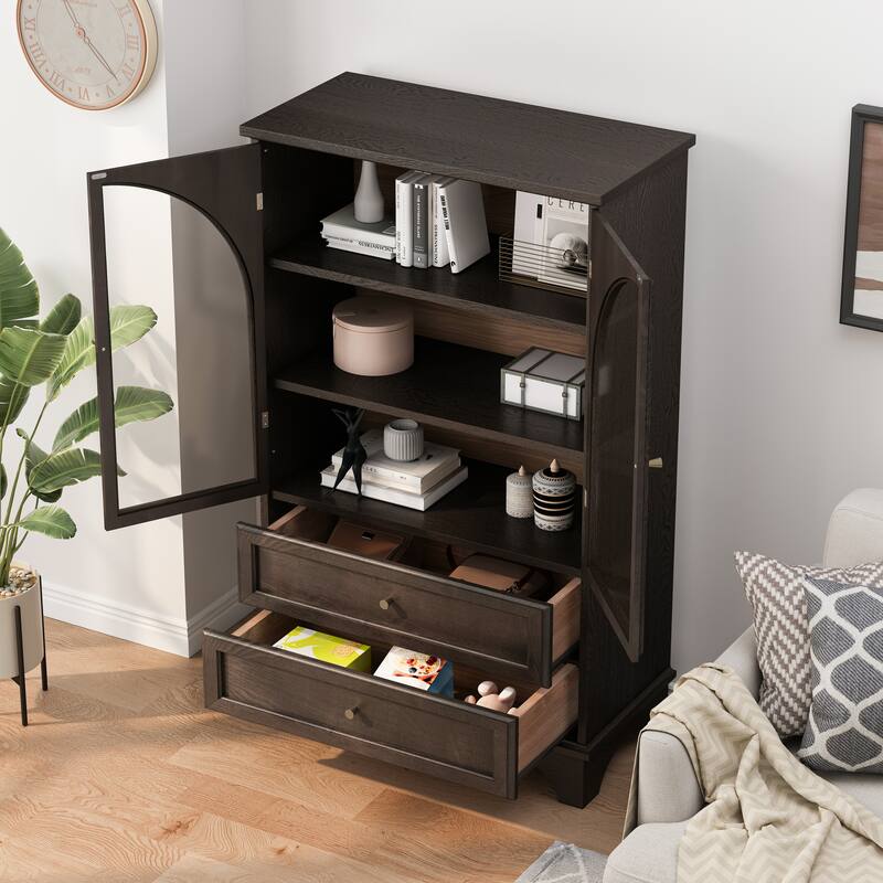 GDFStudio Calystrian Glass Door Curio Storage Cabinet with Adjustable Shelves