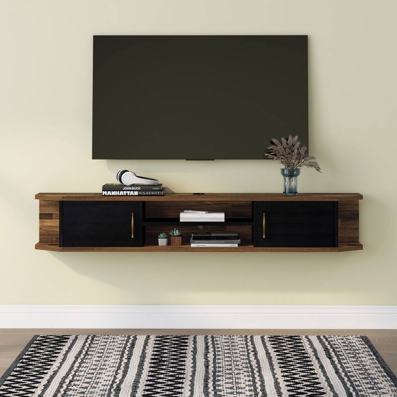 DH BASIC Mid-Century Modern 71-inch 4-Shelf Floating TV Console by Denhour