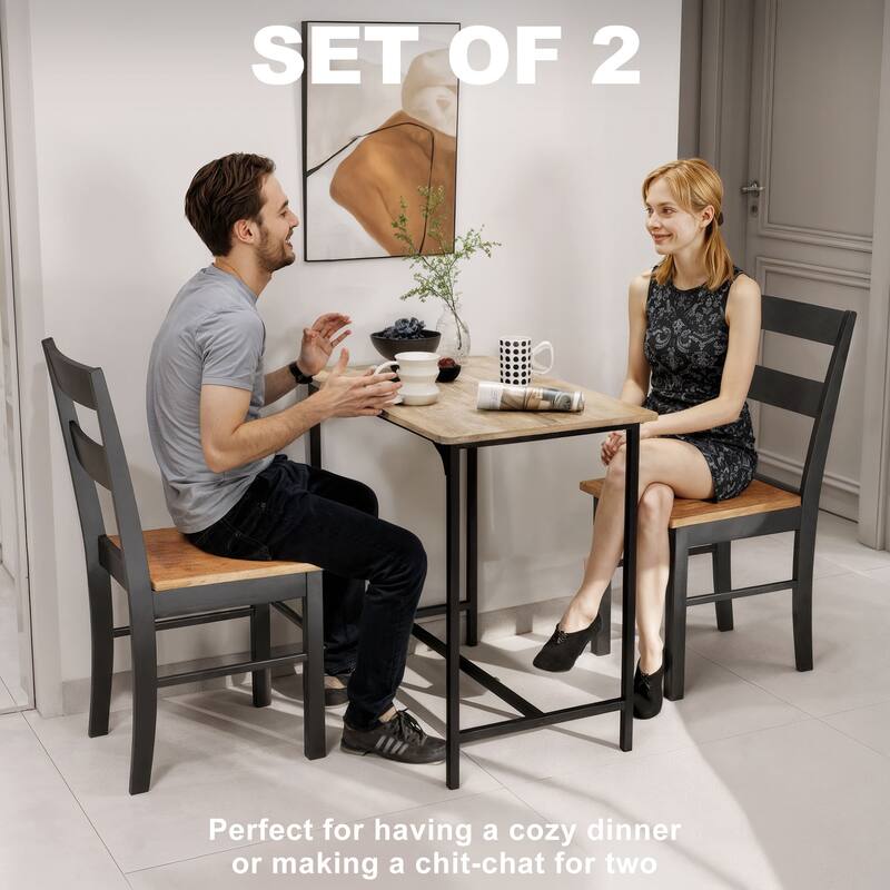 Black-Teak Rubberwood Armless Dining Chairs Set of 2 with Open Back - 15.7" W x 19.9" D x 34.8" H