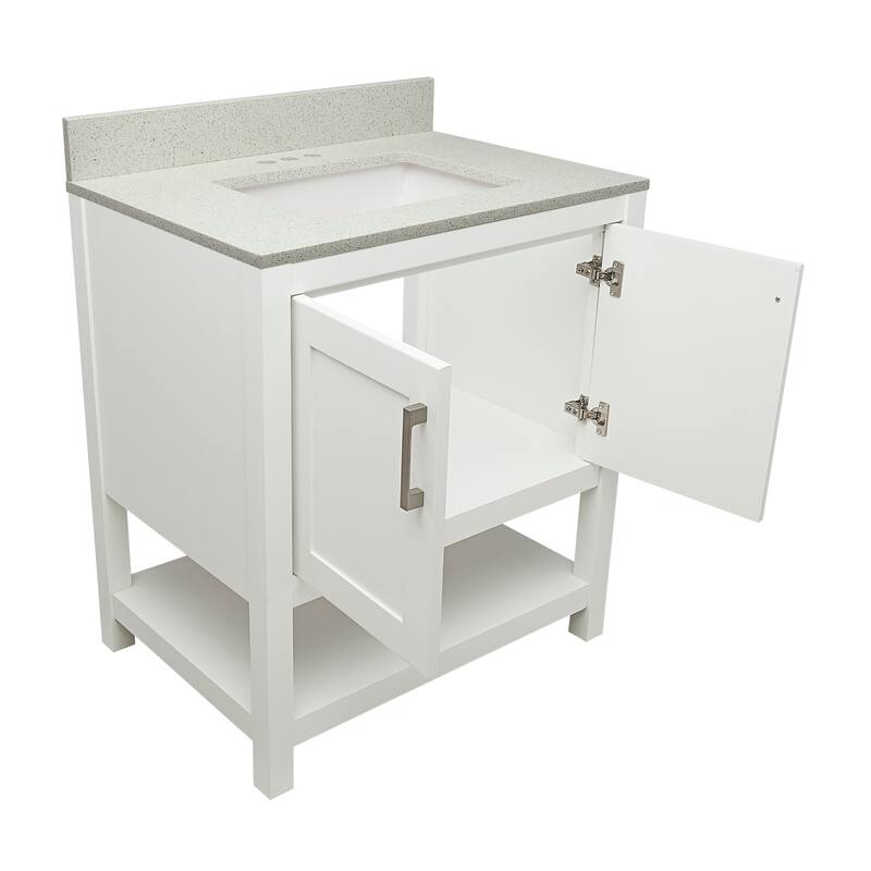 Taos 31" Bathroom Vanity with Cultured Marble Vanity Top Sink in White with White Basin