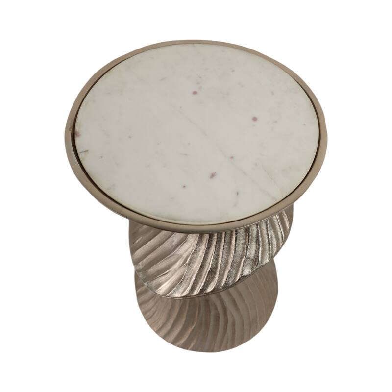 Marble Top Aluminum Side Table Round Sculptural Accent Modern