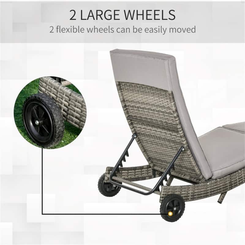 5-Position Hand-Woven PE Rattan Reclining Lounger Chair with Cushioned Seat and Steel Frame - 81.5" W x 27.5" D x 27.5" H