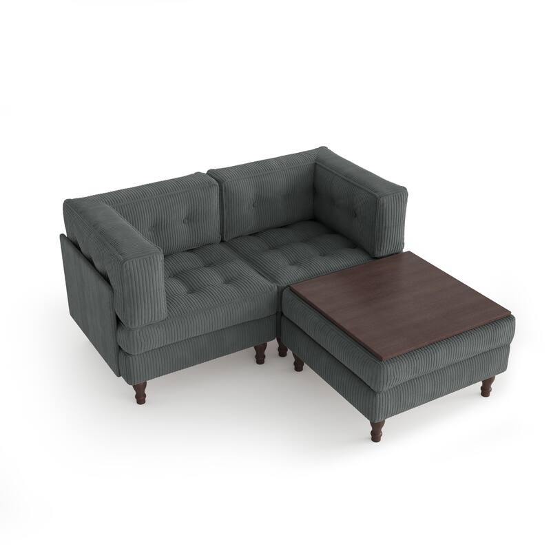 Corduroy Upholstered Modular Corner Sectional Sofa with Reversible Ottoman