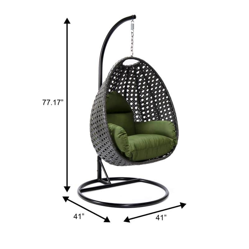 LeisureMod Charcoal Single Seater Rattan Wicker Egg Swing Hanging Chair for Indoor Outdoor Patio Porch Backyard Garden
