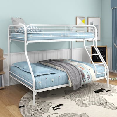 Twin-Over-Full Metal Bunk Bed, Heavy Duty Bunk Bed,Easy Assembly with Enhanced Upper-Level Guardrail, White