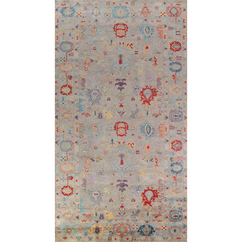 All-Over Gray Oushak Indian Large Rug Handmade Wool Carpet - 7'11" x 15'6"
