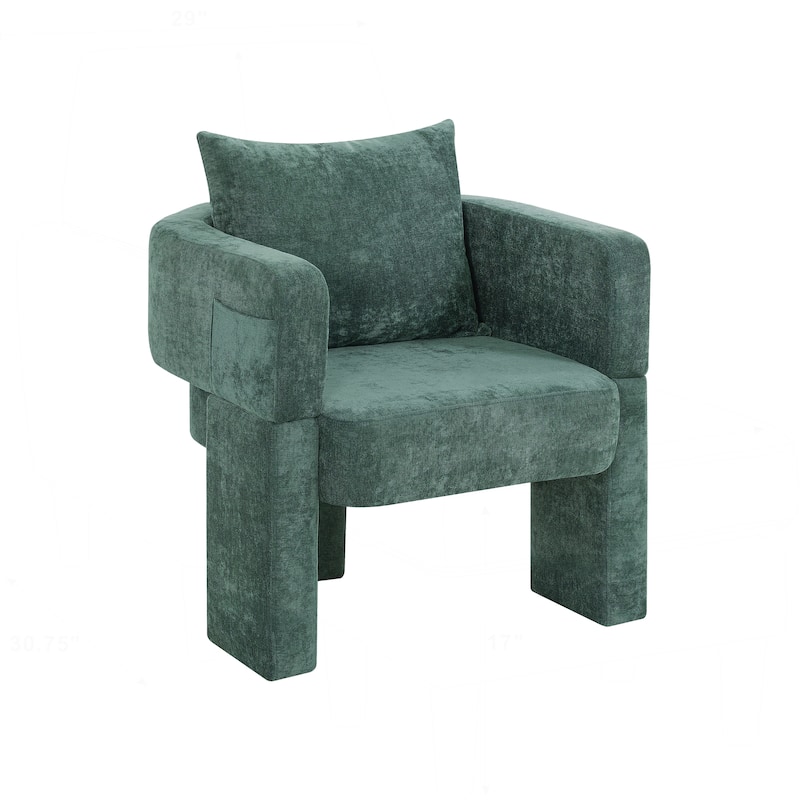 Comfortable Chenille Accent Chair with Ergonomic Design for Various Rooms - Dark Green