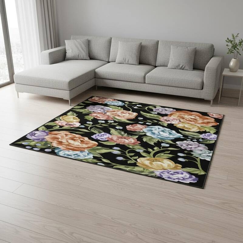 HomeRoots Floral Traditional Rectangle Area Rug - 9' X 12'