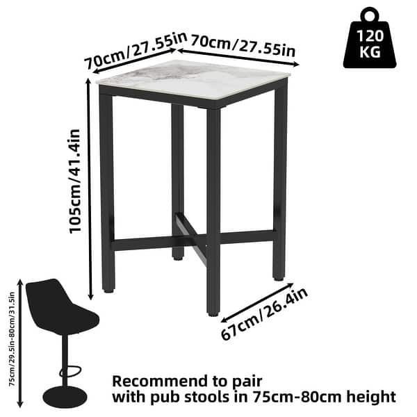 dimension image slide 2 of 3, 42" Tall Pub Square Bar Table Sintered Stone Top Dining Table - 28"W x 28"D x 42"H