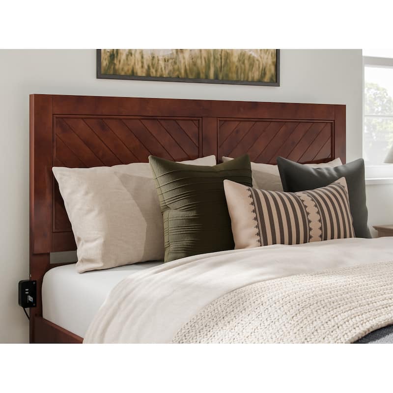 Platform Bed with Headboard Footboard - Modern Rustic Bed Frame Walnut Finish