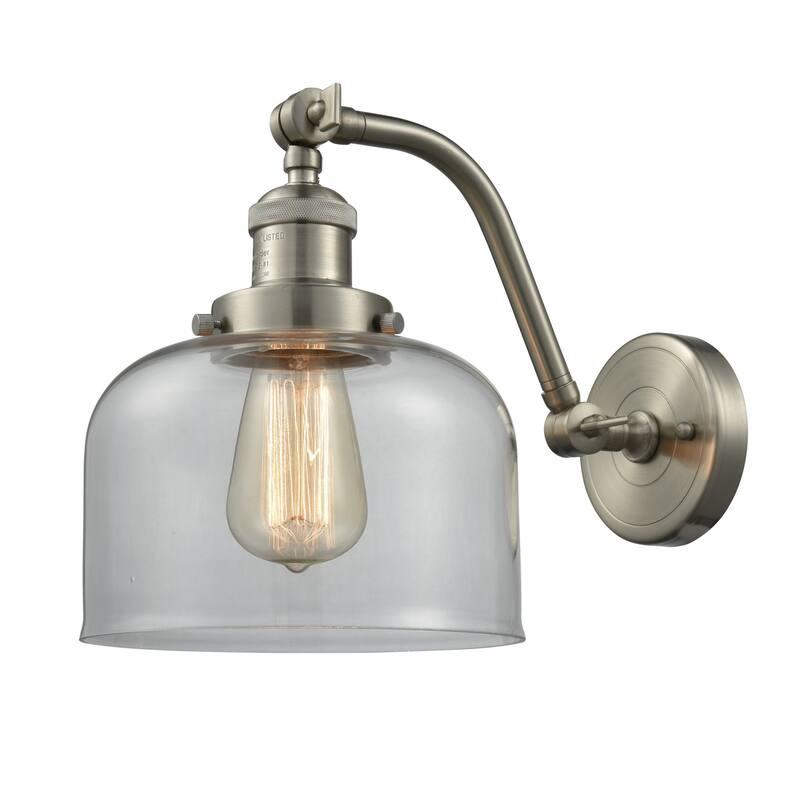 Innovations Lighting Large Bell Single Light 12" Tall Bathroom Sconce - Brushed Satin Nickel / Clear