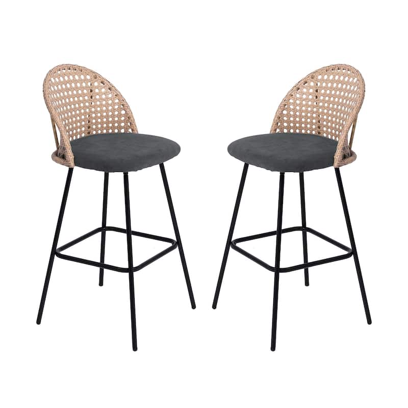 2 Set Rattan 27" Upholstered Chenille Full Back Counter Stool