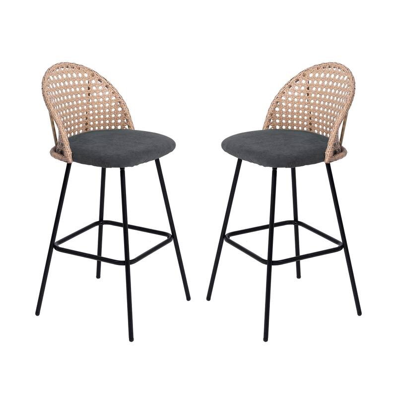 Coastal Rattan Back Counter Height Upholstered Bar Stools