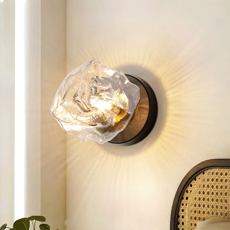 1-Light Modern Glass Wall Sconce - Clear Glass Shade Wall Light for Living Room, Bedroom, and Hallway - Grey/Black