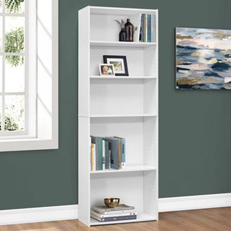Wood Adjustable 5-Tier Bookcase with Veneer Finish for Office Storage - 11.75” D x 24.75” W x 71.25” H
