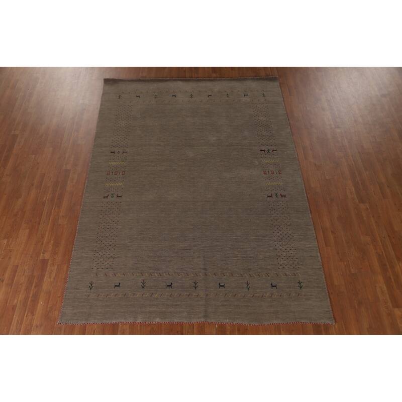 Tribal Brown Gabbeh Oriental Area Rug Hand-Knotted Wool Carpet - 7'1" x 9'9"