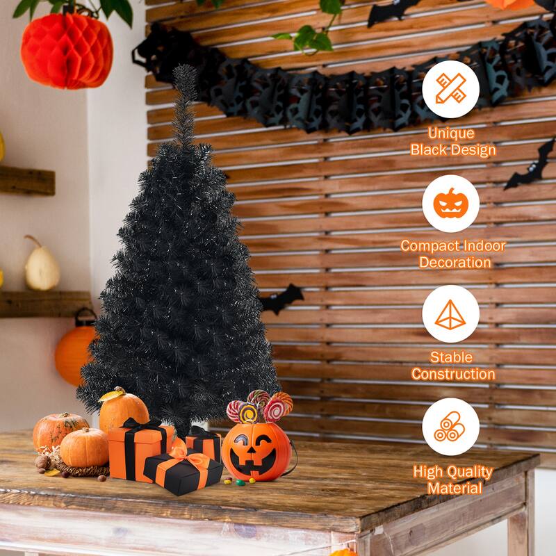 Gymax 3 Ft Un-lit Black Halloween Tree Artificial Tabletop Christmas - See Details