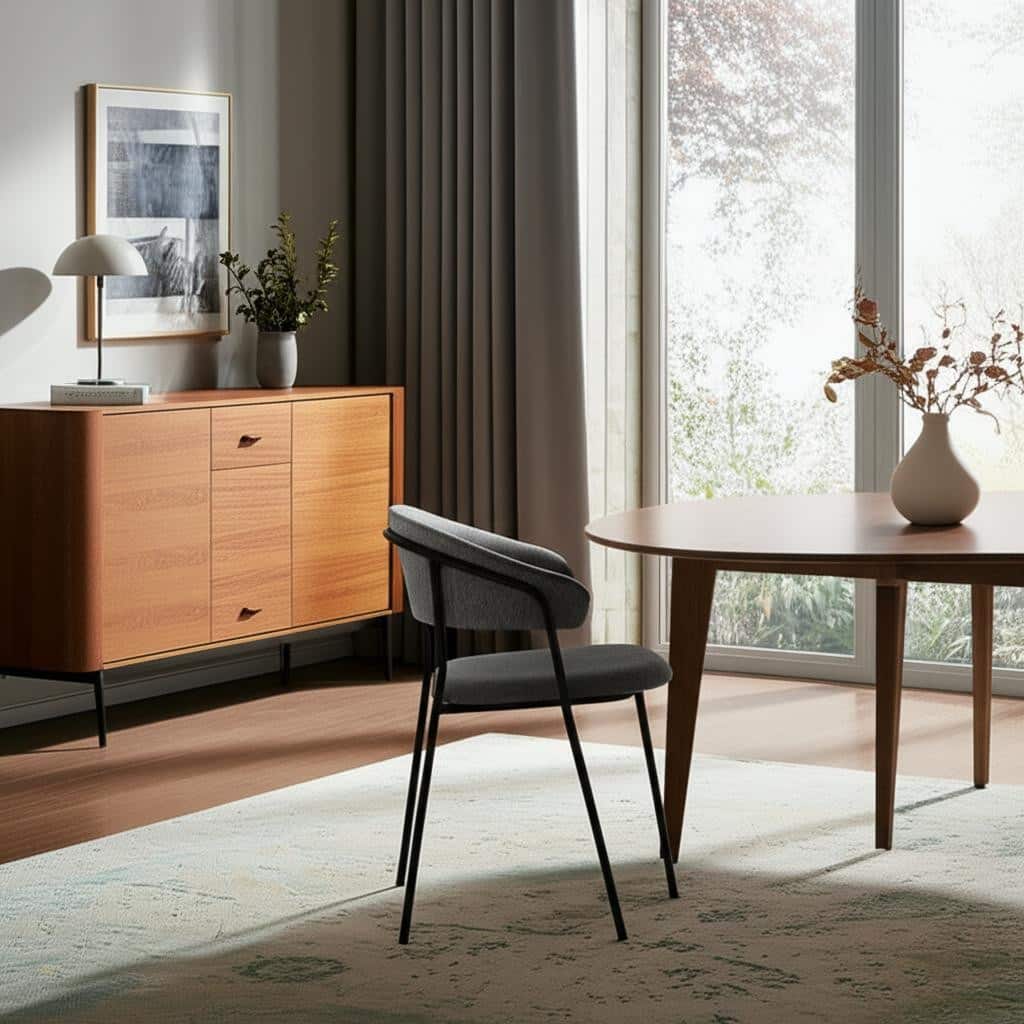 HomeRoots Gray and Black Fabric and Wood Open Back Dining Arm Chair - 22.75 in. x 31.00 in. x 20.50 in.