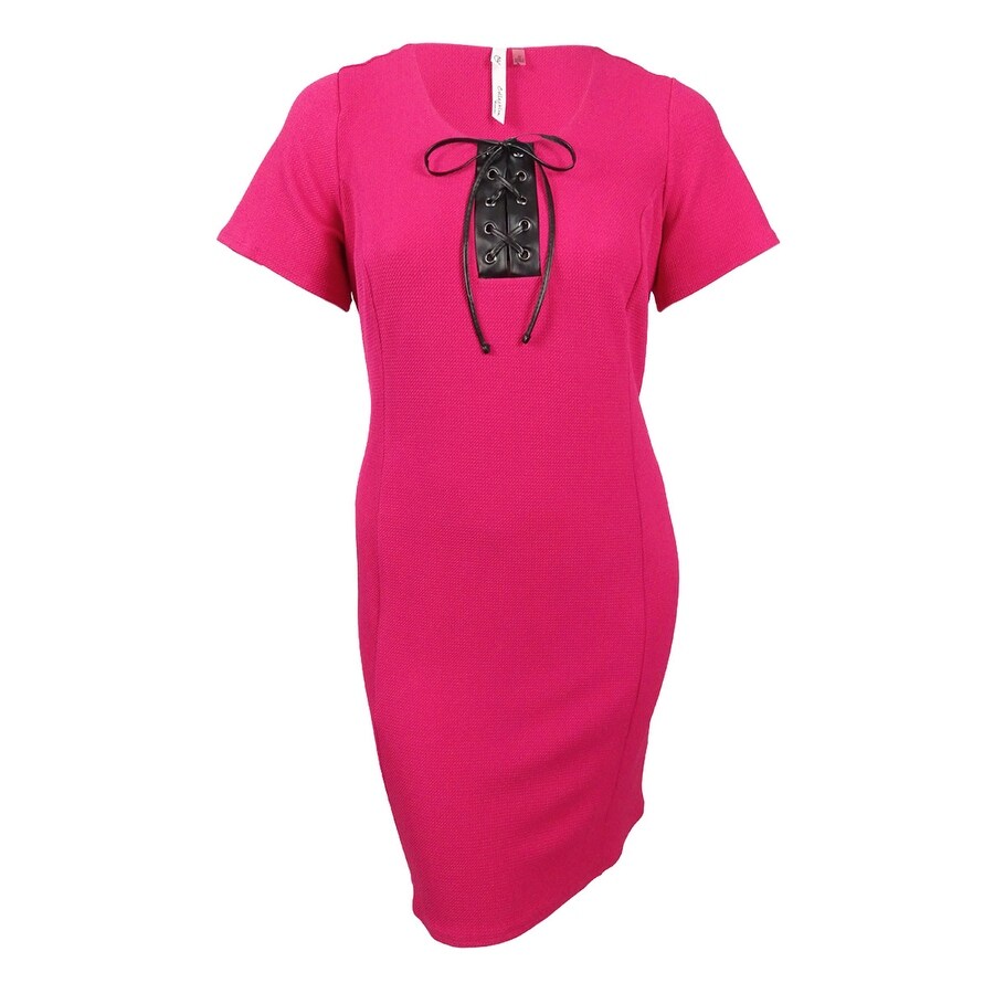 Shop Ny Collection Women S Plus Size Faux Leather Trim Dress 1x