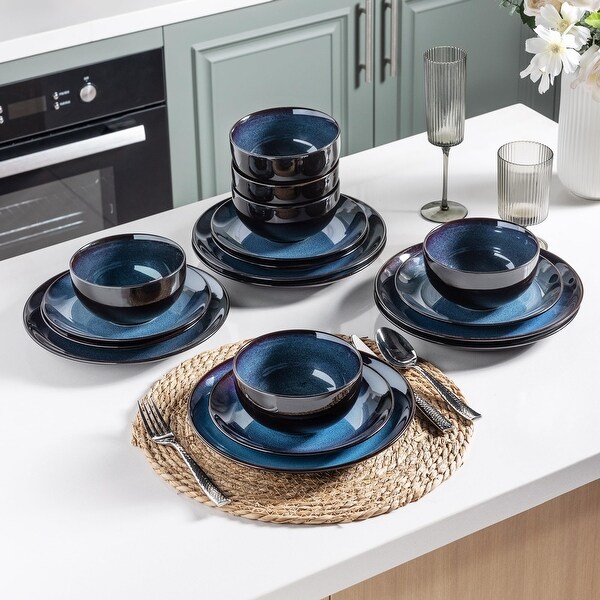 Ceramic Dinnerware Sets for 4,Stoneware Coupe Plates and Bowls