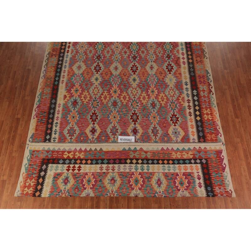 Geometric Kilim Oriental Large Rug Wool Carpet - 10'0"x 16'2"