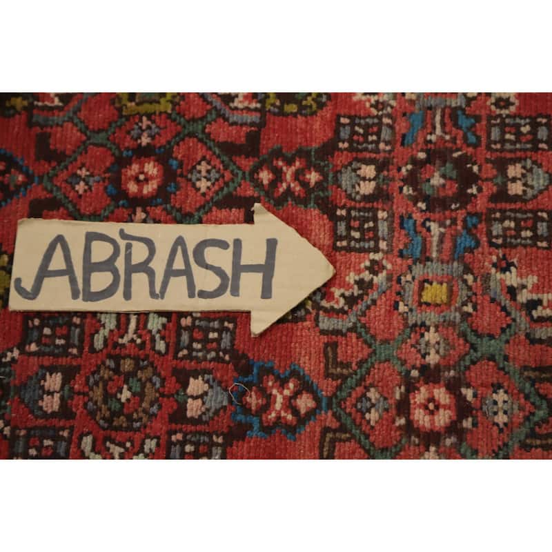 Hand Knotted Oriental 100% Wool Carpet Traditional Geometric Oranges & Rust Hamedan Runner Rug - 12' 9'' X 3' 4''