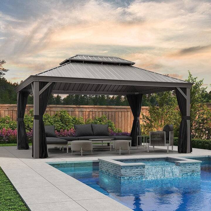 PURPLE LEAF Patio Gazebo for Light Grey Backyard Hardtop Galvanized Steel Frame with Upgrade Curtain - 12' x 16' (Hot Sale) - Light Grey