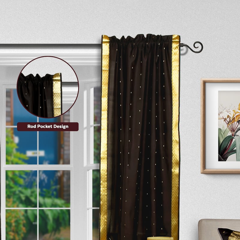 Black Rod Pocket Sheer Sari Curtain / Drape / Panel - Pair