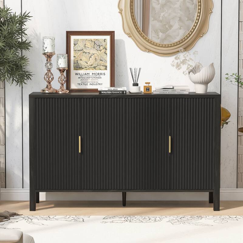 4-Door Sideboard with Back-of-Door Storage Racks & Side Hooks, Adjustable Shelves