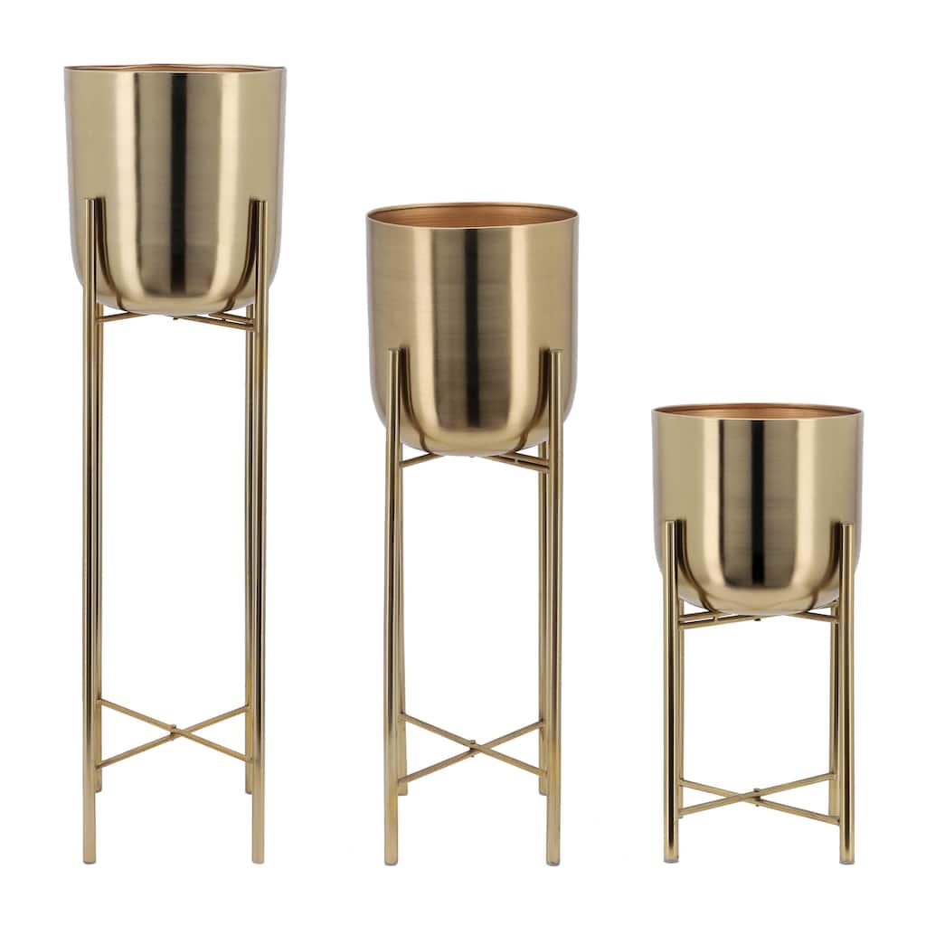 Sagebrook Home Modern Metal Planters on Stands (Set of 3). - 11" x 11" x 40"
