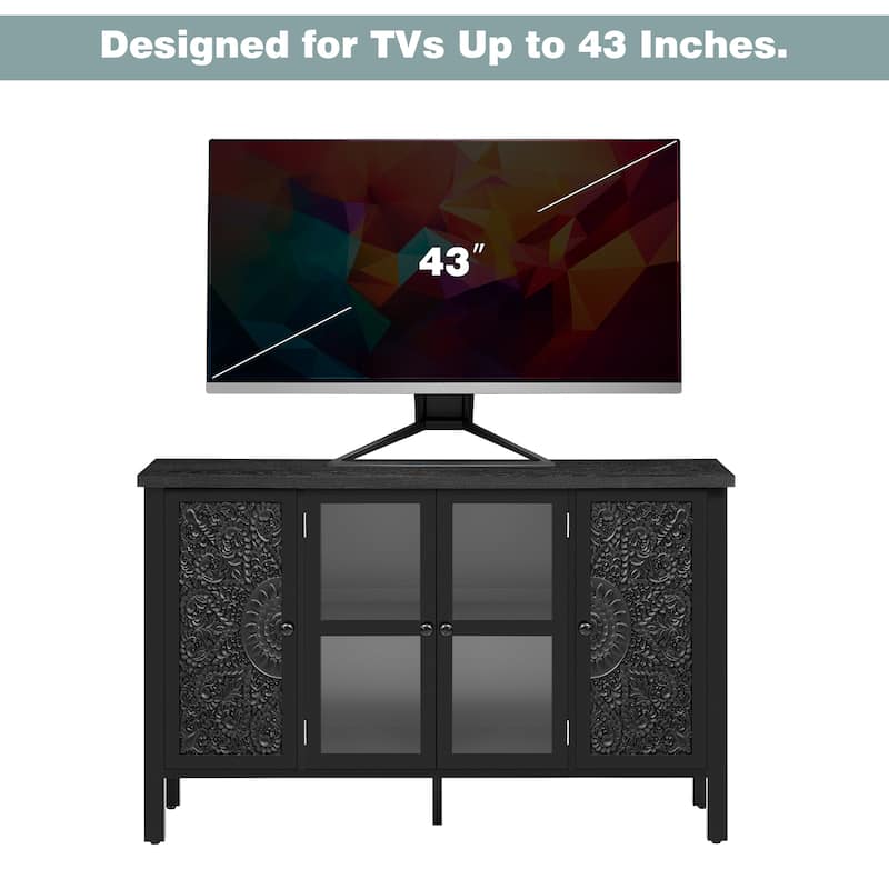 47.2" Retro TV Stand for TVs up to 43'' w/ 3 Cabinets, Glass Doors