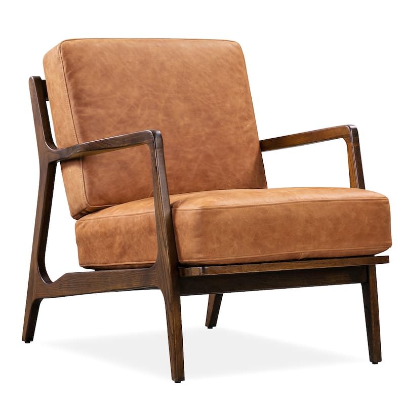 Poly & Bark Verity Leather Lounge Chair - Full Grain Genuine Italian Leather - Cognac Tan