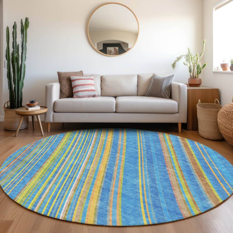 Premium Washable Super Soft Modern Flow Mayfield Rug - Denim - 8' x 8'