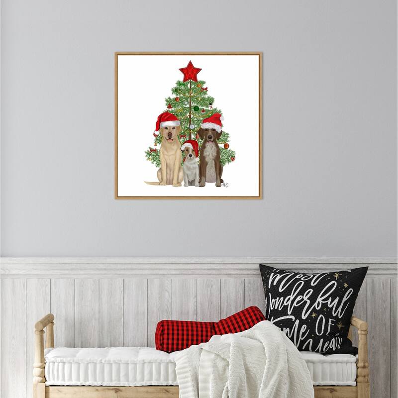 Christmas Dog Trio Tree by Fab Funky Framed Canvas Wall Art