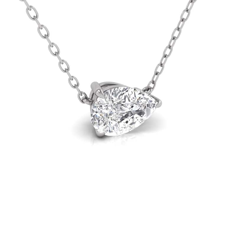 Marquee 1 Carat Lab Grown Floating Pear-Shaped Diamond Solitaire Pendant - 14K White Gold