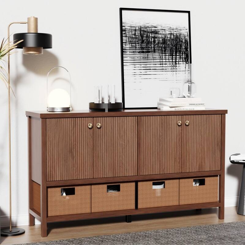 Farmhouse 59" Fluted Console Table with Storage, Entryway Table Hallway Cabinet for Living Room