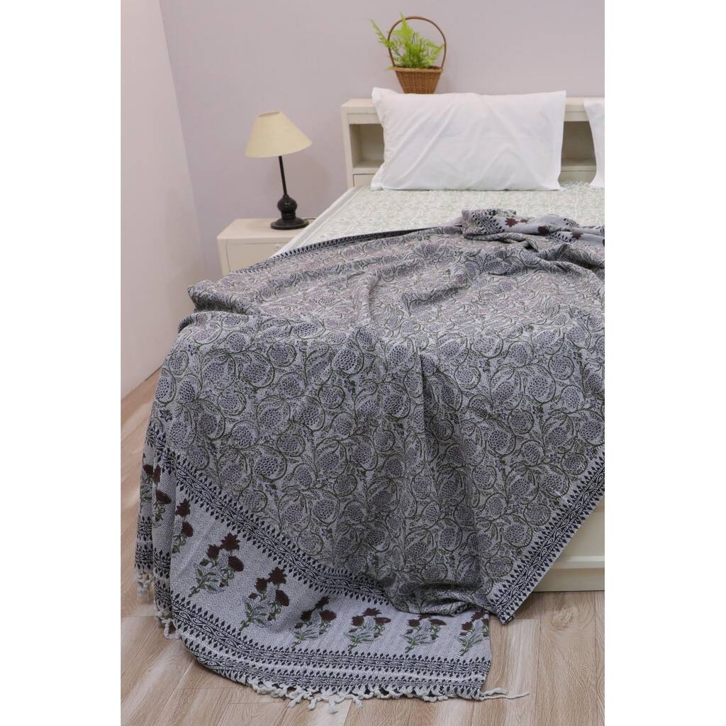 Fabdivine Aradhana Handloom Block Print Cotton Blanket - Cozy Layered Throw, Artistic Home Textile, Lounge & Bedroom Accessory