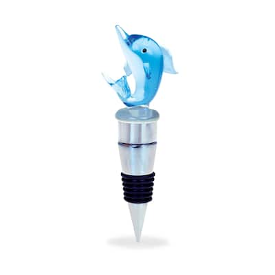 Cheers Dolphin Glass Wine Stopper With LED Changing Lights - 5 inches