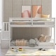 preview thumbnail 1 of 18, Twin Over Twin Floor Bunk Bed with Ladder & Storage, Solid Wood Low Bunk Bed Frame with Safety Guardrails for Small Bedrooms White - Twin