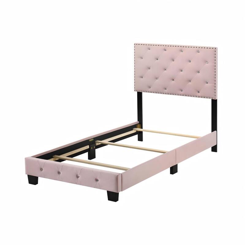 Twin Size Velvet Platform Bed with Sturdy Frame and Easy Assembly