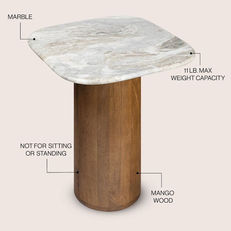 Kaito 18" Round Marble/Wood Accent Table - 15.75L x 15.75W x 18H
