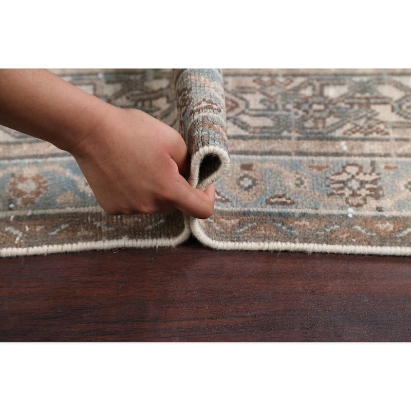 Distressed Geometric Hamedan Persian Area Rug Wool Handmade Carpet - 6'8" x 9'11"