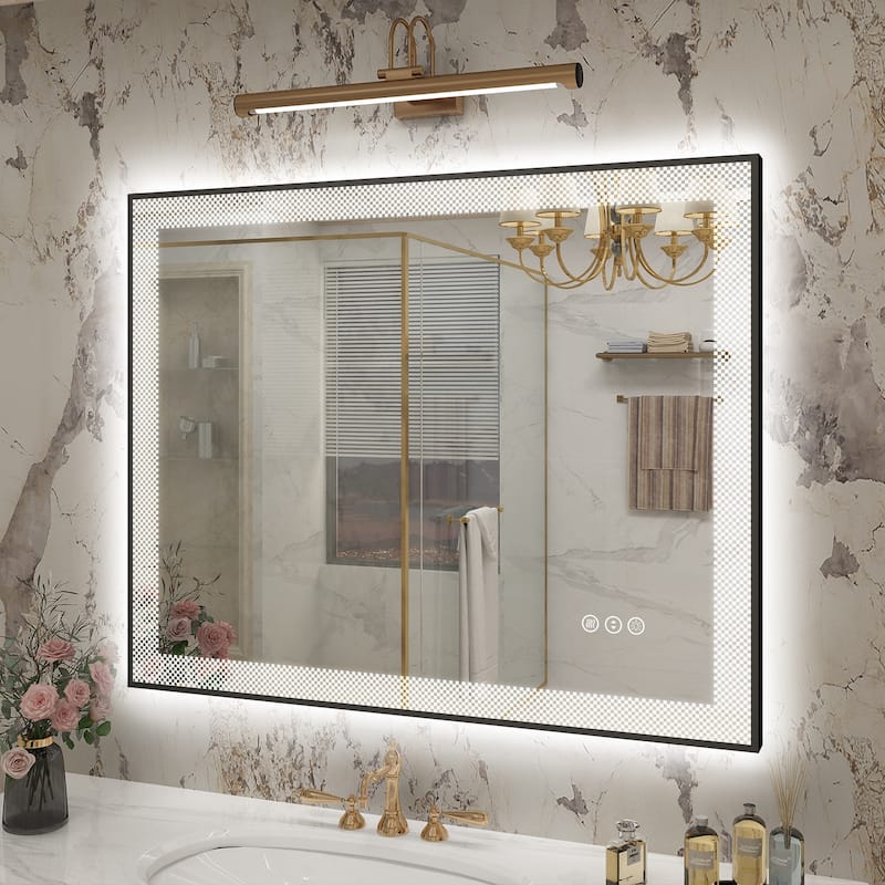KIOTEE Metal Frame Frontlit & Backlit Anti-Fog Tempered Glass Bathroom Vanity Mirror Wall Mirror with ETL and 3-Year Warranty - 40x32