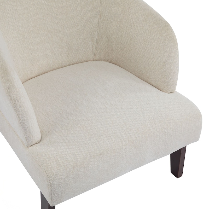 Modern Accent Chair with Round Back & Wooden Legs - Mid-Century Inspired Lounge Chair for Living Room, Bedroom, or Office