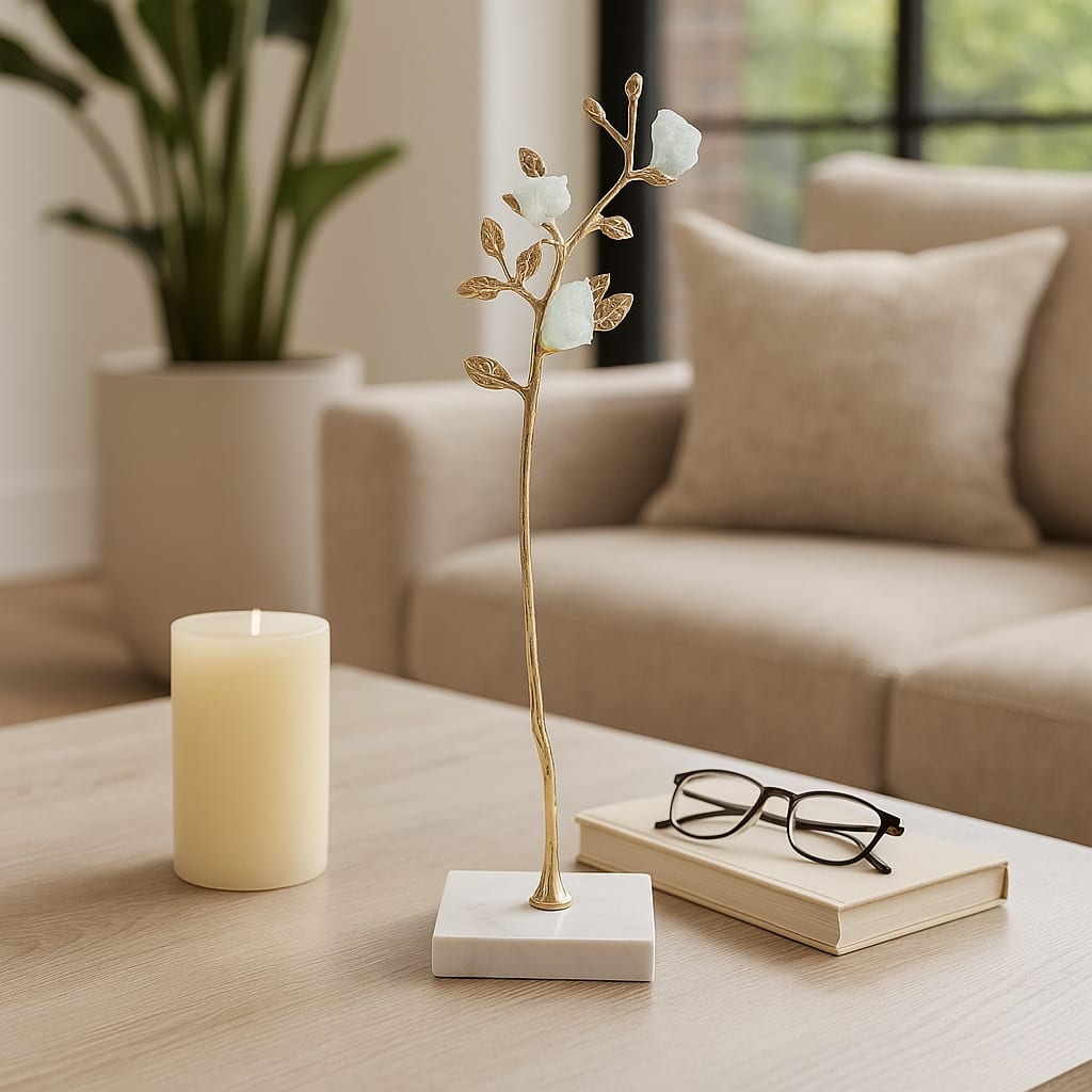 Metal Tree Sculpture on Marble Base Charming Statue Living Room